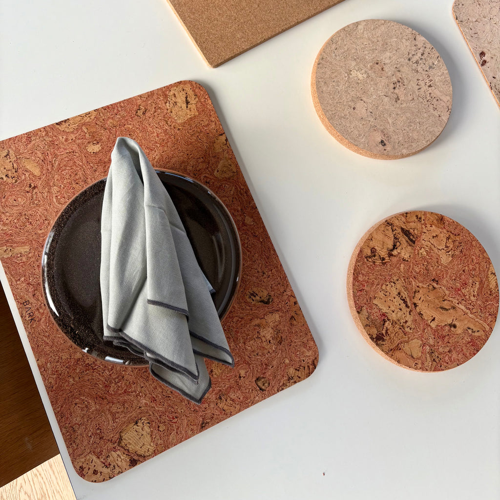 Spisebrikker med naturlig korkmønster 4- pack