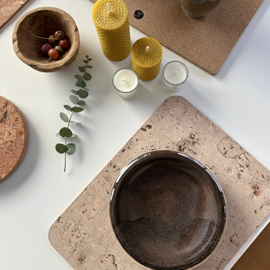 Spisebrikker med naturlig korkmønster 4- pack